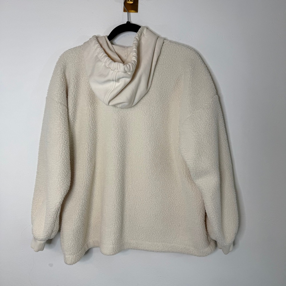 Madewell Sherpa Fleece Hoodie Pullover Bubble Sleeve M Cream Ivory Cozy Casual - Picture 4 of 11